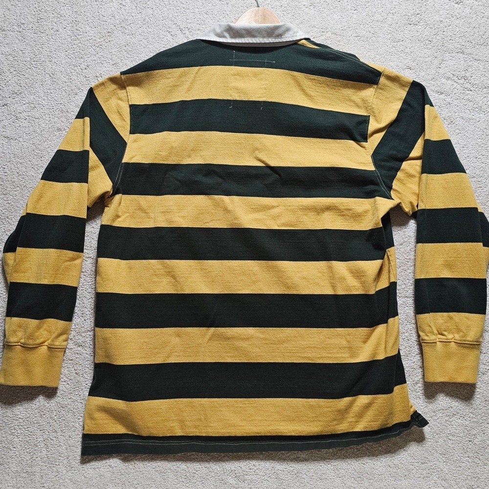 IZOD Mens Rugby Shirt XXL Long Sleeve Striped Green Yellow Cotton Heavyweight - Picture 8 of 15